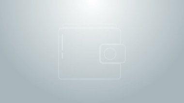 Mavi çizgili cüzdan simgesi gri arkaplanda izole edilmiş. Çanta ikonu. Nakit tasarruf sembolü. 4K Video hareketli grafik canlandırması