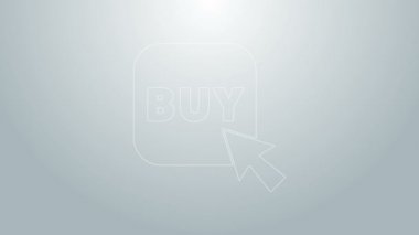Mavi çizgi Buy düğmesi simgesi gri arkaplanda izole edildi. 4K Video hareketli grafik canlandırması