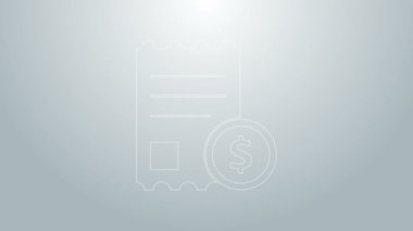 Mavi çizgi kağıt kontrolü ve mali kontrol simgesi gri arka planda izole edildi. Kağıt baskı çeki, makbuz ya da fatura. 4K Video hareketli grafik canlandırması