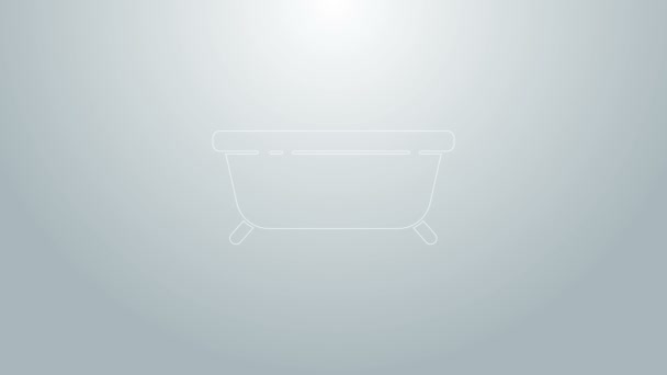 Modrá čára Bathtub ikona izolované na šedém pozadí. Grafická animace pohybu videa 4K — Stock video