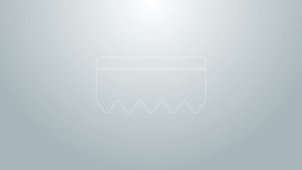 Gri arkaplanda baloncuk simgesi olan mavi çizgi süngeri. Bulaşık yıkamak için bir tutam Bast. Temizlik servisi logosu. 4K Video hareketli grafik canlandırması — Stok video