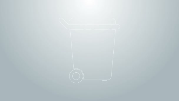 Garis biru Tempat Sampah dapat mengisolasi ikon pada latar belakang abu-abu. Tanda tempat sampah. Recycle basket icon. Ikon sampah kantor. Animasi grafis gerak Video 4K — Stok Video