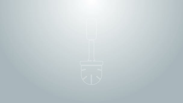 Icono de cepillo de inodoro de línea azul aislado sobre fondo gris. Animación gráfica de vídeo 4K — Vídeo de stock