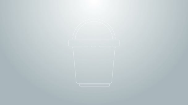 Modrá čára Kbelík ikona izolované na šedém pozadí. Koncept úklidové služby. Grafická animace pohybu videa 4K — Stock video