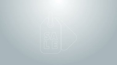 Üzerinde gri arka planda izole edilmiş bir satış simgesi olan mavi çizgi Price etiketi. Rozet fiyatına. Reklam etiketi indirimi. 4K Video hareketli grafik canlandırması