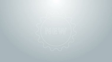 Üzerinde gri arkaplanda yeni bir simge bulunan mavi çizgi Price etiketi. Rozet fiyatına. Reklam etiketi indirimi. 4K Video hareketli grafik canlandırması