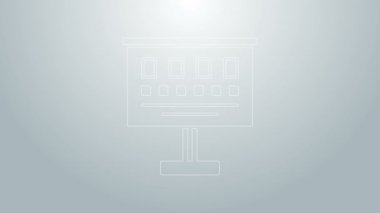 Mavi çizgi göz testi simgesi gri arkaplanda izole edildi. Optalmik çalışmada görme testi için bir poster. Snellen çizelgesi. 4K Video hareketli grafik canlandırması