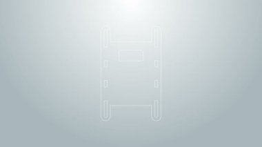 Mavi çizgi sedye simgesi gri arkaplanda izole edildi. Hastanenin tıbbi sedyesi. 4K Video hareketli grafik canlandırması