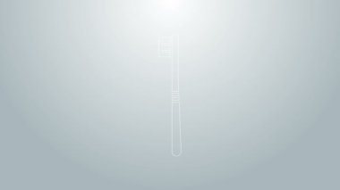 Mavi çizgi diş fırçası simgesi gri arkaplanda izole edildi. 4K Video hareketli grafik canlandırması