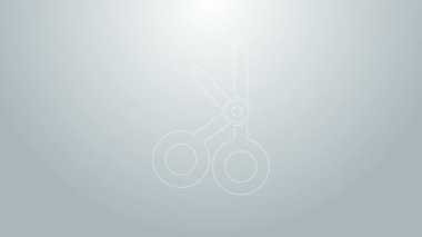 Mavi çizgi tıbbi makas simgesi gri arkaplanda izole edildi. 4K Video hareketli grafik canlandırması
