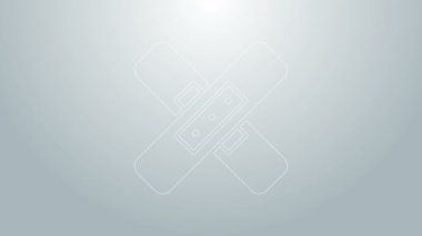 Mavi çizgi, sargı bezi alçı ikonu gri arka planda izole edilmiş. Tıbbi alçı, yapıştırıcı bandaj, esnek kumaş bandajı. 4K Video hareketli grafik canlandırması