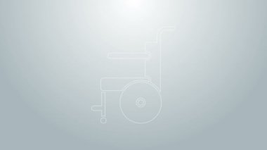 Özürlü kişi simgesi için mavi çizgi tekerlekli sandalye gri arka planda izole edildi. 4K Video hareketli grafik canlandırması