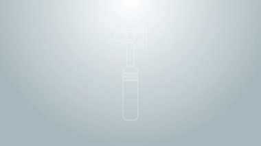 Mavi çizgi tıbbi otoskop araç simgesi gri arkaplanda izole edildi. Tıbbi alet. 4K Video hareketli grafik canlandırması