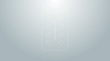 Mavi çizgi hapları gri arka planda izole edilmiş su toplayan paket ikonu. İlaç paketi. Tablet, vitamin, antibiyotik, aspirin. 4K Video hareketli grafik canlandırması