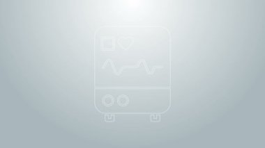 Gri arkaplanda kardiyogram simgesi olan mavi çizgi bilgisayar monitörü. Simge denetleniyor. Kalp atışı elle çizilmiş EKG monitörü. 4K Video hareketli grafik canlandırması