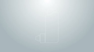 Mavi çizgi solunum cihazı simgesi gri arkaplanda izole edildi. Öksürük şurubu, solunum, alerjik hasta. 4K Video hareketli grafik canlandırması