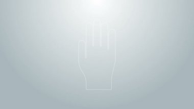 Mavi çizgi tıbbi lastik eldiven ikonu gri arka planda izole edildi. Koruyucu lastik eldivenler. 4K Video hareketli grafik canlandırması