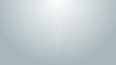 Tıbbi muayene için mavi çizgi termometresi gri arka planda izole edilmiş. 4K Video hareketli grafik canlandırması