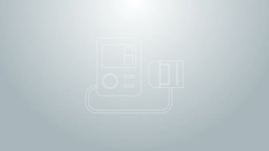 Mavi çizgi tansiyon ikonu gri arkaplanda izole edildi. 4K Video hareketli grafik canlandırması