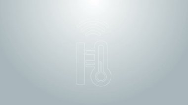 Mavi çizgi Akıllı meteoroloji termometre ölçüm sistemi simgesi gri arkaplanda izole edildi. İnternet kavramının kablosuz bağlantısı. 4K Video hareketli grafik canlandırması