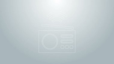 Mavi çizgi Akıllı radyo sistemi simgesi gri arkaplanda izole edildi. İnternet kavramının kablosuz bağlantısı. 4K Video hareketli grafik canlandırması