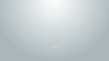 Mavi hat kablosuz akıllı telefon simgesi gri arkaplanda izole edildi. 4K Video hareketli grafik canlandırması