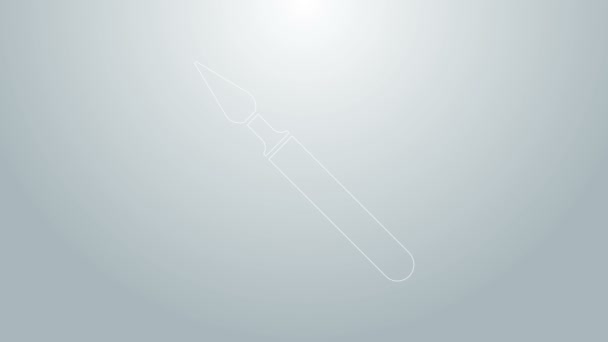 Línea azul Icono de la herramienta de bisturí para cirugía médica aislado sobre fondo gris. Instrumento médico. Animación gráfica de vídeo 4K — Vídeos de Stock