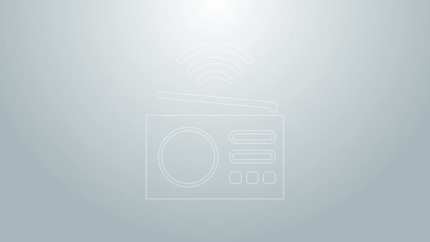 Blue line Smart radio system icon isolated on grey background. Internet of things concept with wireless connection. 4K Video motion graphic animation — Stock Video