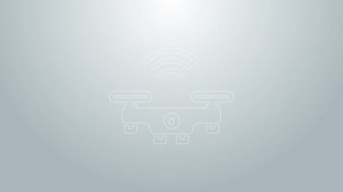 Mavi çizgi Akıllı İHA sistem simgesi gri arkaplanda izole edildi. Video ve fotoğraf makinesi sembollü dörtlü helikopter. 4K Video hareketli grafik canlandırması