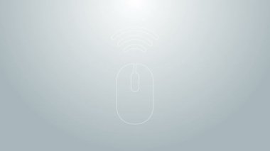Mavi çizgi kablosuz bilgisayar fare sistemi simgesi gri arkaplanda izole edildi. İnternet kavramının kablosuz bağlantısı. 4K Video hareketli grafik canlandırması