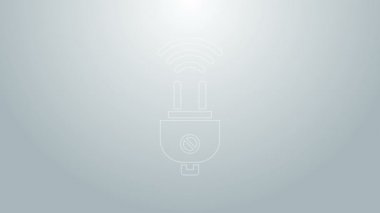 Mavi çizgi Akıllı elektrik dolgu sistemi simgesi gri arkaplanda izole edildi. İnternet kavramının kablosuz bağlantısı. 4K Video hareketli grafik canlandırması
