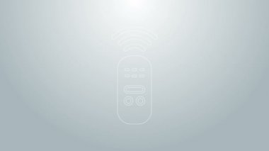 Mavi çizgi Akıllı uzaktan kumanda sistemi simgesi gri arkaplanda izole edildi. İnternet kavramının kablosuz bağlantısı. 4K Video hareketli grafik canlandırması