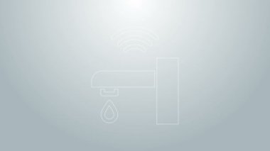 Mavi hat Akıllı su musluk sistemi simgesi gri arkaplanda izole edildi. İnternet kavramının kablosuz bağlantısı. 4K Video hareketli grafik canlandırması
