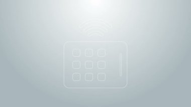 Mavi çizgi kablosuz tablet simgesi gri arkaplanda izole edildi. İnternet kavramının kablosuz bağlantısı. 4K Video hareketli grafik canlandırması