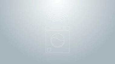 Mavi çizgi Akıllı yıkama sistemi simgesi gri arkaplanda izole edildi. Çamaşır makinesi simgesi. İnternet kavramının kablosuz bağlantısı. 4K Video hareketli grafik canlandırması