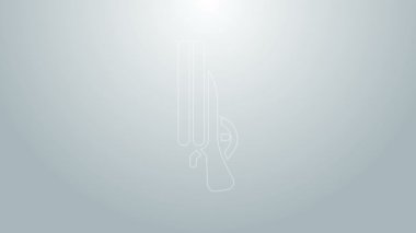 Mavi çizgi Shotgun simgesi gri arkaplanda izole edildi. Avcı silahı. 4K Video hareketli grafik canlandırması