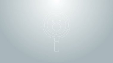 Mavi çizgi Paw arama simgesi gri arkaplanda izole edildi. Hayvan ayak izleri olan büyüteç. 4K Video hareketli grafik canlandırması