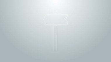 Mavi çizgi trafik işareti. Gri arkaplanda sinyal simgesi izole edildi. İşaretçi sembolü. İzole sokak bilgi levhası. Yön tabelası. 4K Video hareketli grafik canlandırması