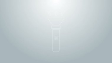 Mavi çizgi el feneri simgesi gri arkaplanda izole edildi. 4K Video hareketli grafik canlandırması