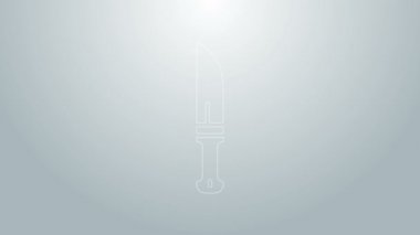 Mavi çizgi Hunter bıçak ikonu gri arka planda izole edildi. Ordu bıçağı. 4K Video hareketli grafik canlandırması