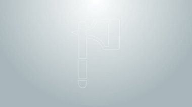 Mavi çizgi tahta balta simgesi gri arkaplanda izole edildi. Oduncu baltası. 4K Video hareketli grafik canlandırması