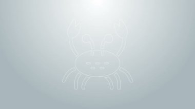 Mavi çizgi Yengeç simgesi gri arkaplanda izole edildi. 4K Video hareketli grafik canlandırması