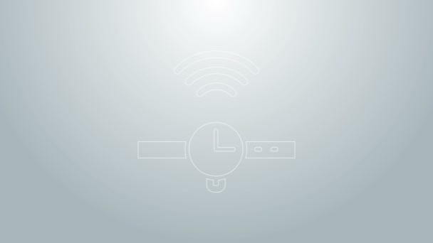 Blå linje Smartwatch ikon isolerad på grå bakgrund. Internet of things koncept med trådlös anslutning. 4K Video motion grafisk animation — Stockvideo