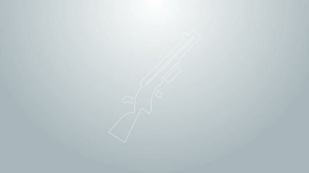 Blå linje Shotgun ikon isolerad på grå bakgrund. Jaktvapen. 4K Video motion grafisk animation — Stockvideo