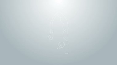 Mavi çizgili olta çubuğu simgesi gri arkaplanda izole edildi. Büyük bir balık yakala. Balıkçılık ekipmanları ve balık çiftliği konuları. 4K Video hareketli grafik canlandırması