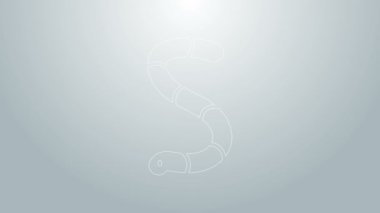 Mavi çizgi solucanı simgesi gri arkaplanda izole edildi. Balık oltası. 4K Video hareketli grafik canlandırması