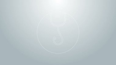 Mavi çizgili olta kancası simgesi gri arkaplanda izole edildi. Balık oltası. 4K Video hareketli grafik canlandırması