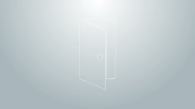 Mavi çizgi kapalı kapı simgesi gri arkaplanda izole edildi. 4K Video hareketli grafik canlandırması