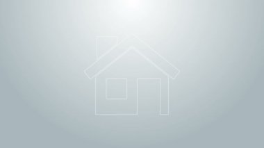 Mavi çizgi ev simgesi gri arka planda izole edildi. Ev sembolü. 4K Video hareketli grafik canlandırması