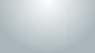 Mavi çizgi merdiven simgesi gri arkaplanda izole edildi. 4K Video hareketli grafik canlandırması